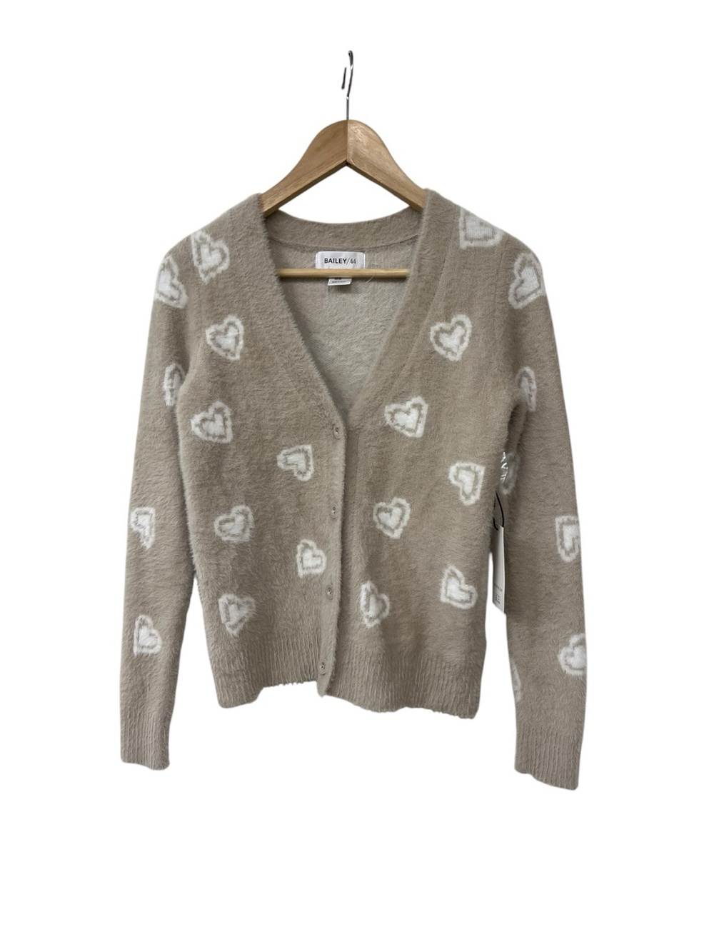 NWT Anthropologie Bailey 44 Fuzzy Tan Heart Pattern Cardigan XS